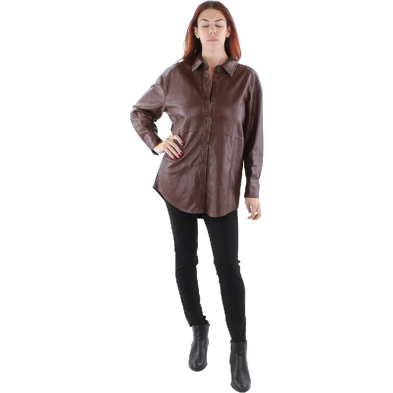 Black Tape_ Womens Faux Leather Long Sleeves Shirt Jacket