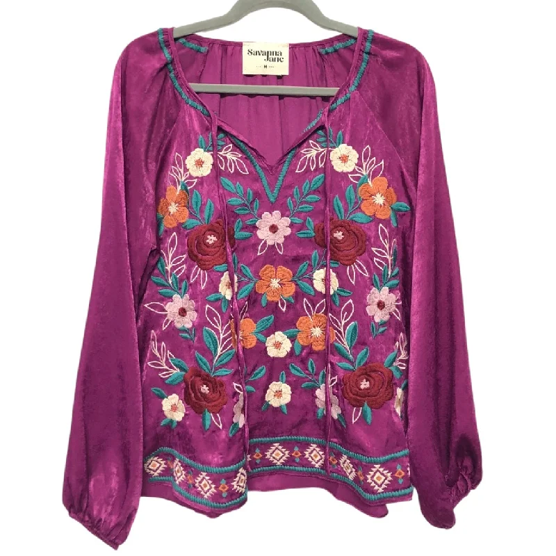 Blouse Ls By Savanna Jane In Purple, Size:M