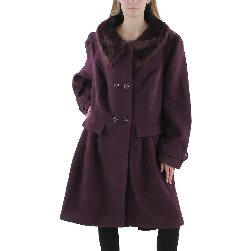 City Chic Womens Faux Fur Trim Long Parka Coat