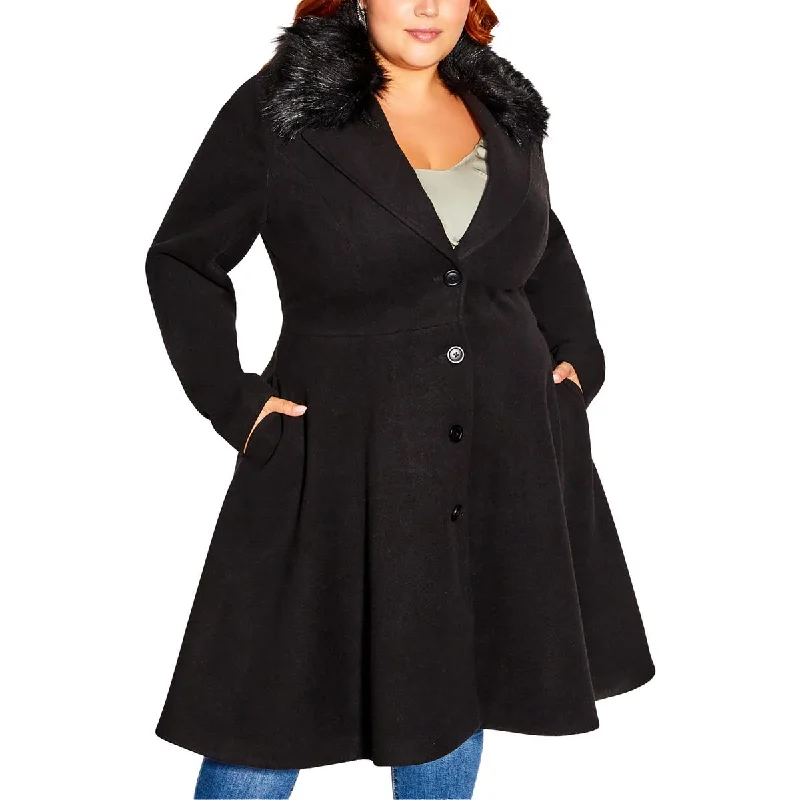 City Chic Womens Jocelyn Faux Fur Trim Polyester Overcoat