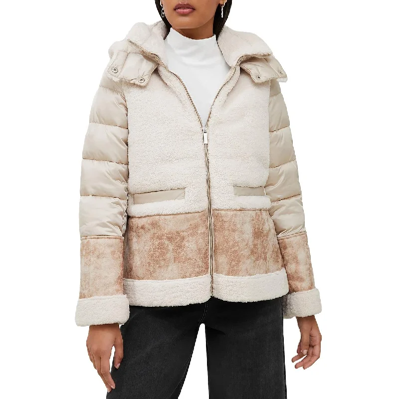 French Connection Womens Faux Suede Trim Heavy Faux Fur Coat