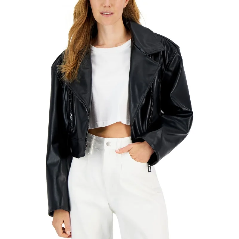 Hugo Womens Faux Leather Short Motorcycle Jacket