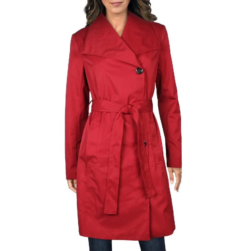 Kimi + Kai Womens Asymmetric Collared Trench Coat