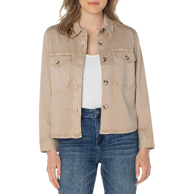 Liverpool Los Angeles Womens Cropped Button-Down Shirt Jacket