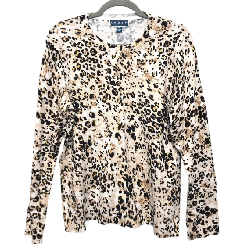 Sweater Cardigan By Karen Scott In Leopard Print, Size: Xl