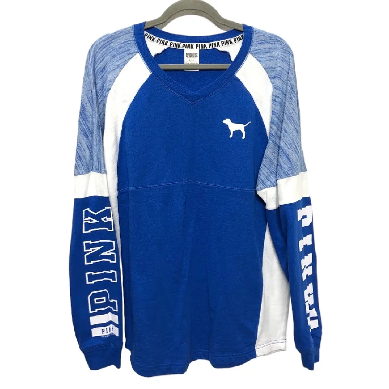 Sweatshirt Crewneck By Pink In Blue & White, Size: L