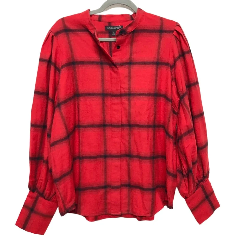 Top Long Sleeve By Banana Republic In Black & Red, Size: L