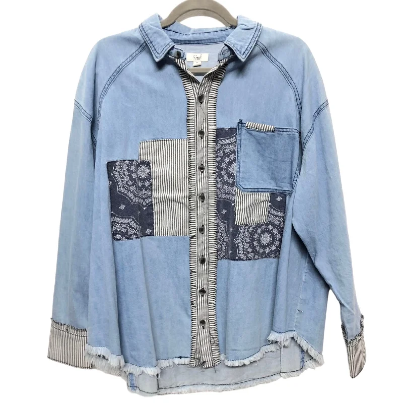 Top Long Sleeve By Easel In Blue Denim, Size: S