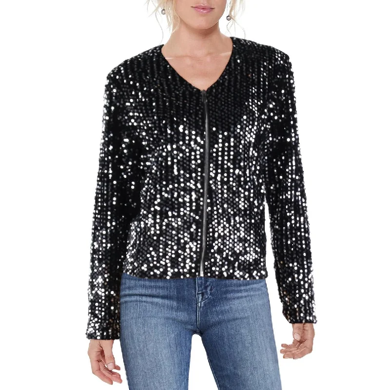 WD-NY Womens Sequined Short Bomber Jacket