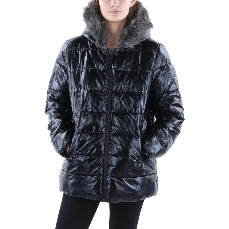 White Mark Womens Quilted Faux Fur Trim Puffer Jacket