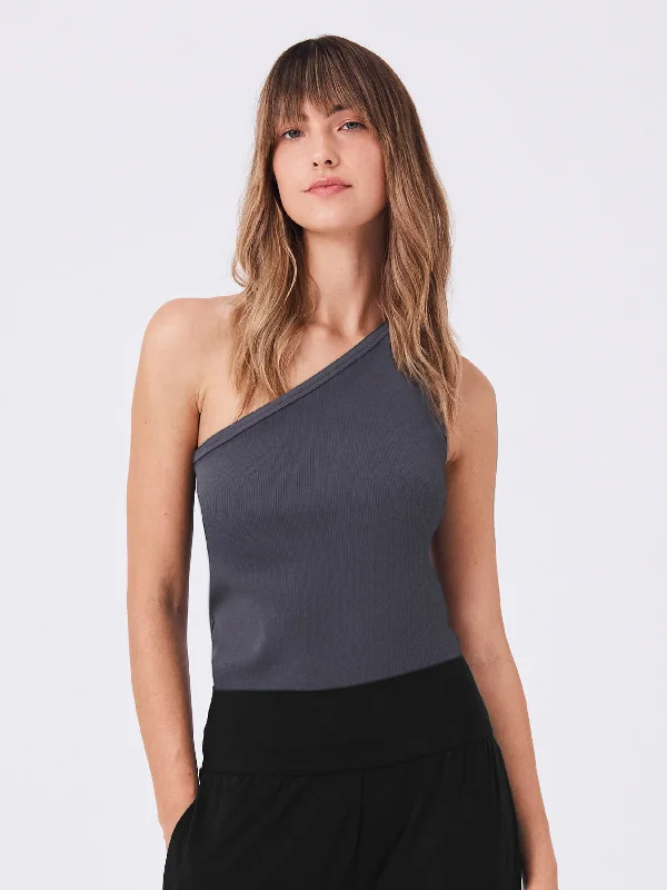 Asymmetric Organic Cotton Rib Tank - Charcoal