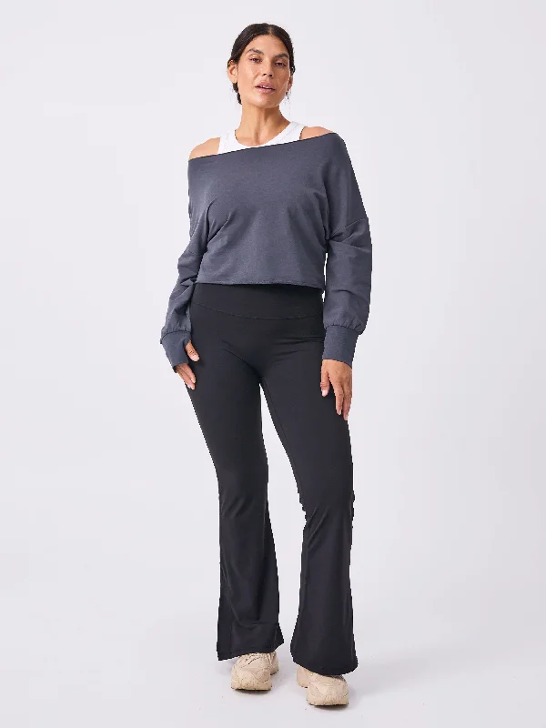 Wide Shoulder Raw Edge Sweat  - Charcoal