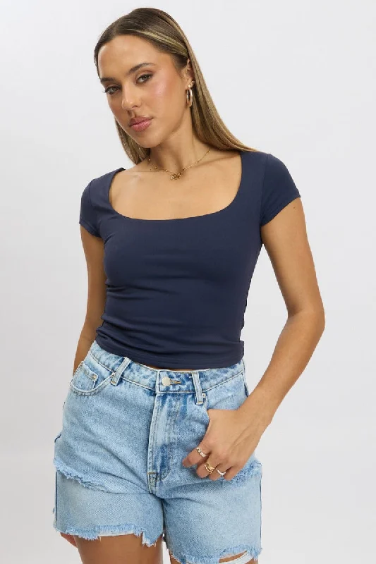 Blue Supersoft Top Short Sleeve Scoop Neck