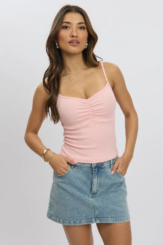 Pink Singlet Top Round Neck