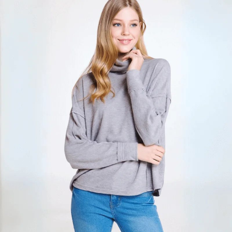 Soft Grey Turtle Neck Hacci Top Made in USA