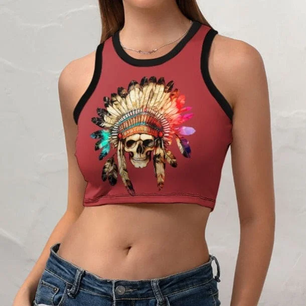 Women's Indian Skull Cropped Racer Back Crop Tank Top