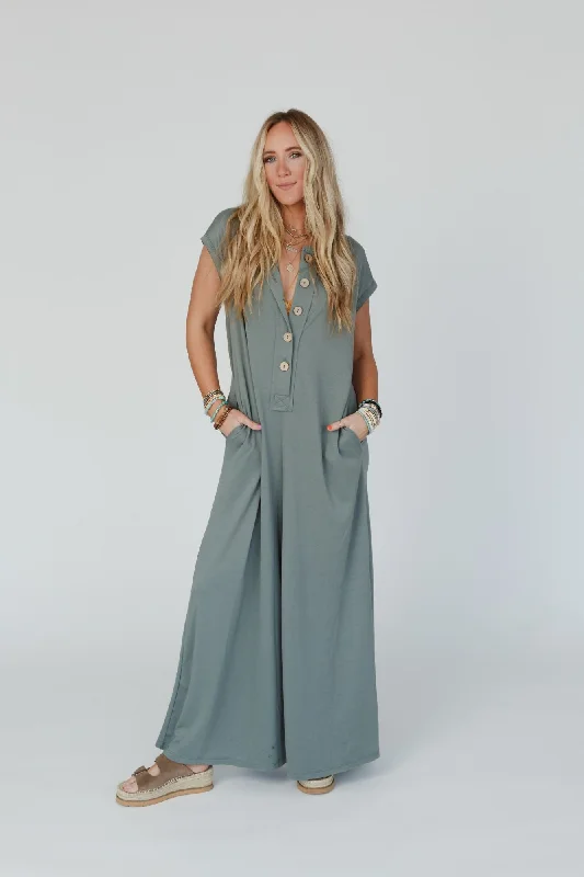 The Nest Davina Wide Leg Jumpsuit - Light Olive