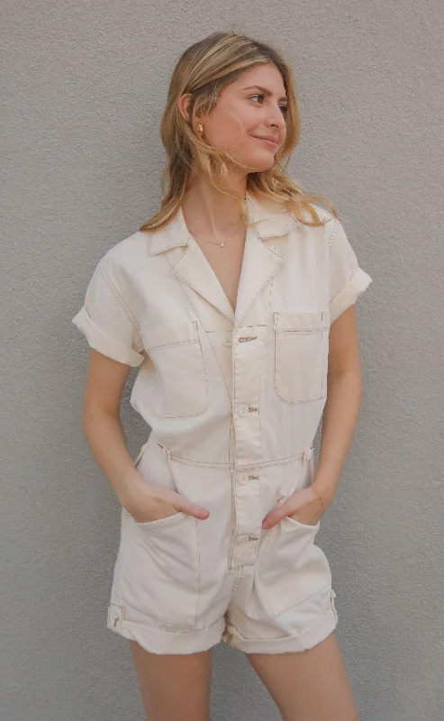 pistola: parker short sleeve romper - ecru