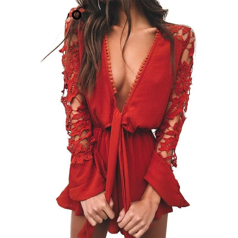 Sexy V Neck lace Summer Jumpsuit Romper